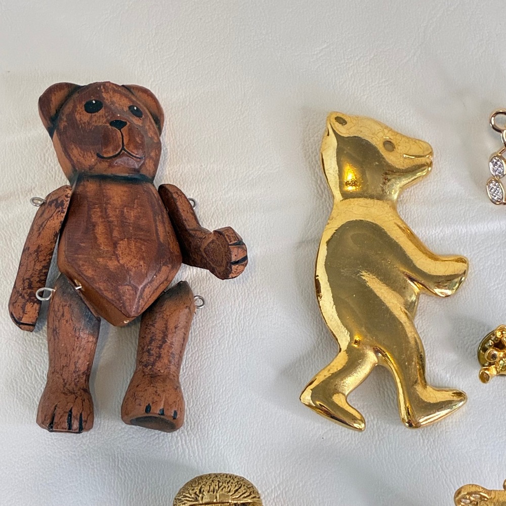 Vintage Teddy Bear Brooch Pin Lot Figural Articulated Gold Tone - Picture 3 of 12